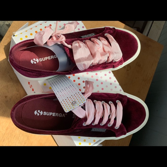 Superga Fantasia Collection Velvet Sneakers  7.5W, 6M, 38. NIB Burgundy/Pink - Picture 3 of 14
